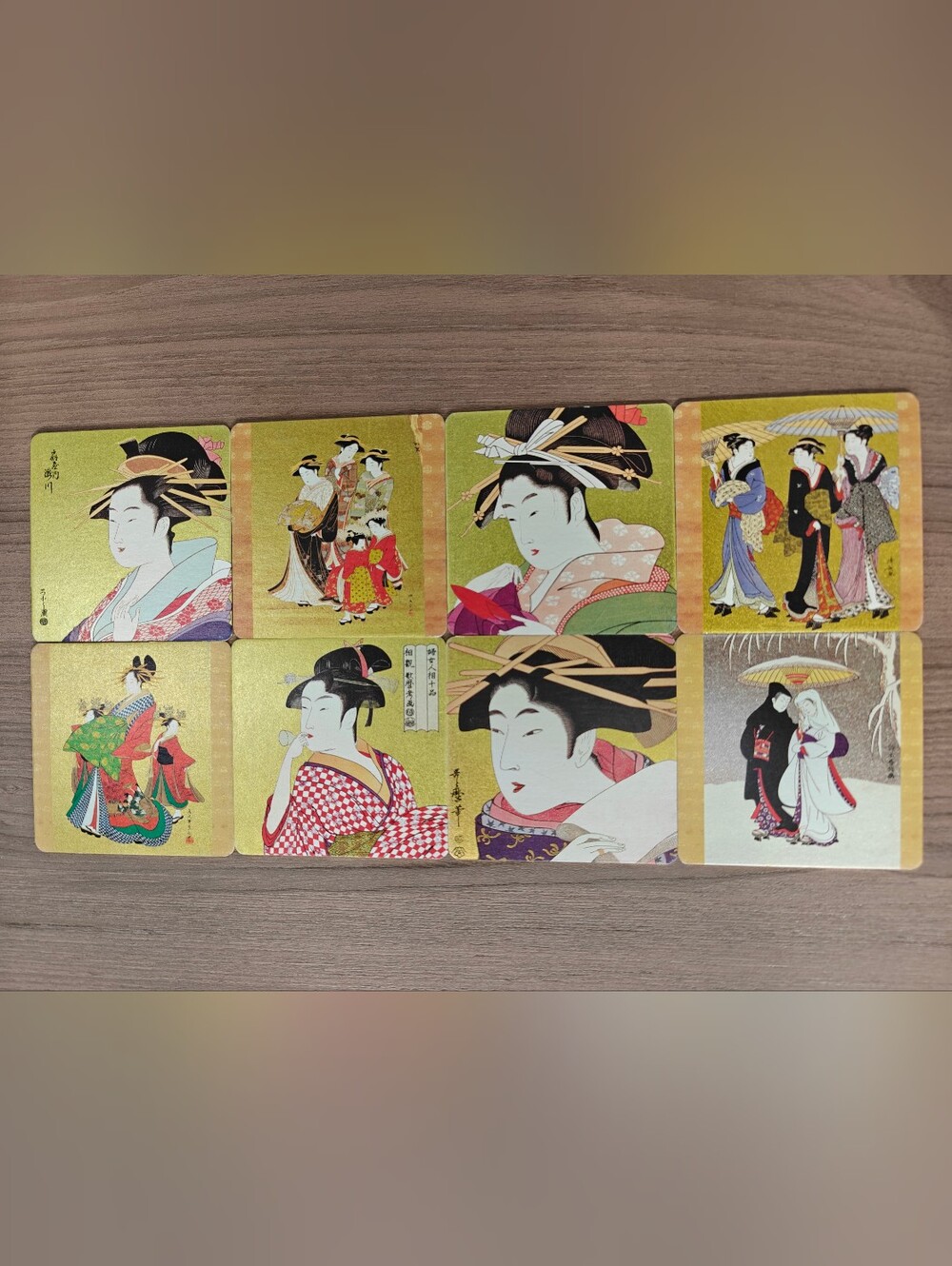Japanese Ukiyo-e Patterned Paper Coaster Set - Gold and Multicolor